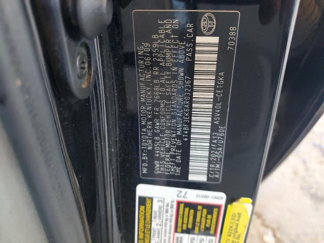 4T4BF3EK6AR032367 - 2010 TOYOTA CAMRY BASE BLACK photo 12