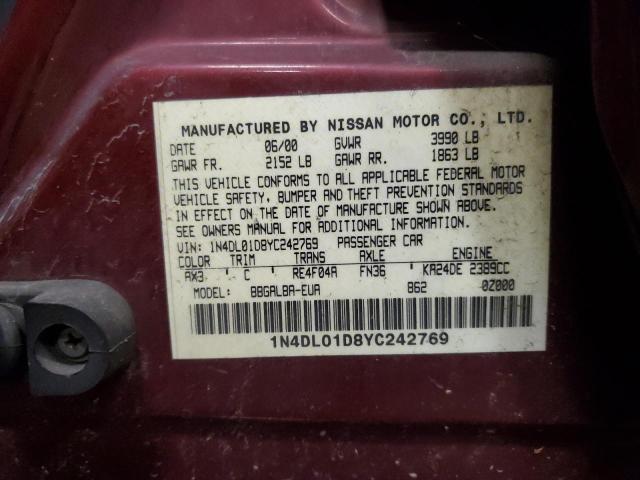 1N4DL01D8YC242769 - 2000 NISSAN ALTIMA XE RED photo 13