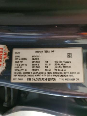 5YJ3E1EAXNF369706 - 2022 TESLA MODEL 3 ნაცრისფერი ფოტო 12