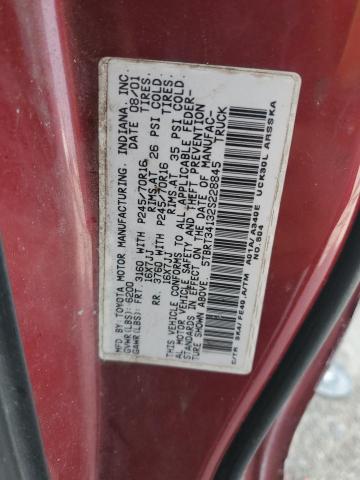 5TBRT34132S228845 - 2002 TOYOTA TUNDRA ACCESS CAB 勃艮第红 照片 12