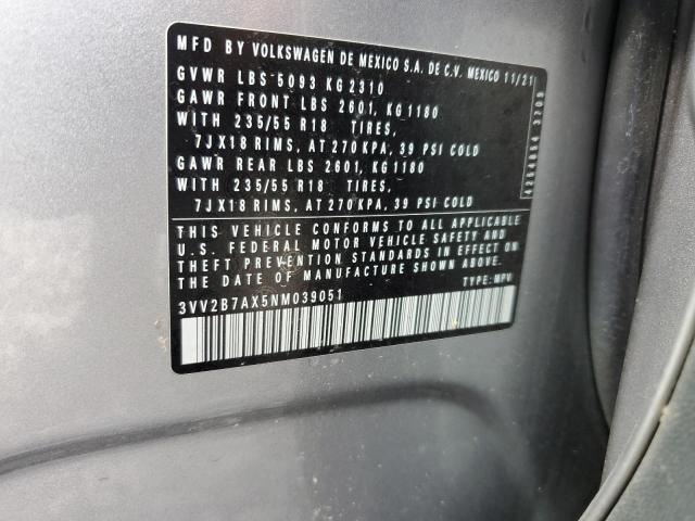 3VV2B7AX5NM039051 - 2022 VOLKSWAGEN TIGUAN SE Gümüş fotoğraf 13