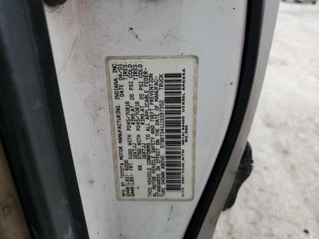 5TBRT34111S197352 - 2001 TOYOTA TUNDRA ACCESS CAB თეთრი ფოტო 12