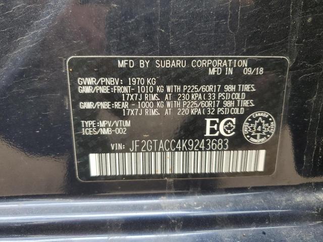 JF2GTACC4K9243683 - 2019 SUBARU CROSSTREK PREMIUM Azul foto 13