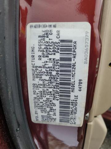 4T1BF28B7YU001395 - 2000 TOYOTA AVALON XL RED photo 12