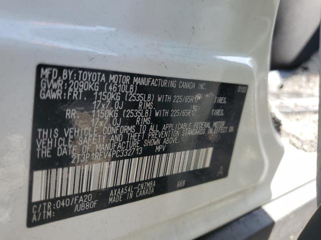 2T3P1RFV4PC332713 - 2023 TOYOTA RAV4 XLE WHITE photo 12