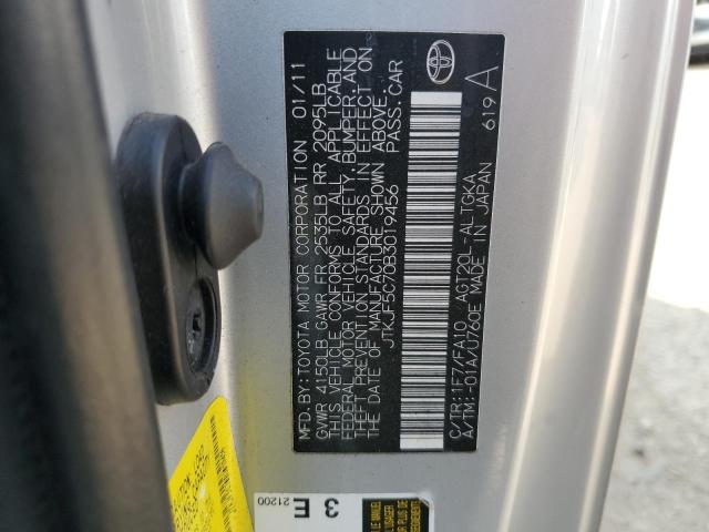 JTKJF5C70B3019456 - 2011 TOYOTA SCION TC ვერცხლისფერი ფოტო 12