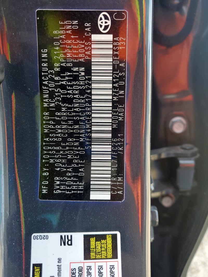 5YFS4MCE8RP174221 - 2024 TOYOTA COROLLA SE Gri fotoğraf 12