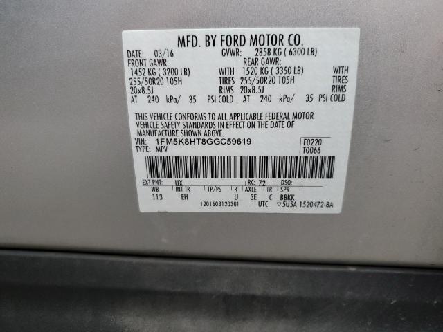 1FM5K8HT8GGC59619 - 2016 FORD EXPLORER PLATINUM SILVER photo 13