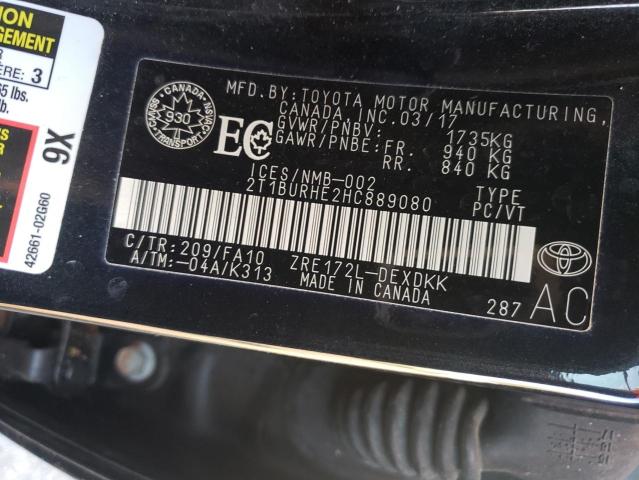 2T1BURHE2HC889080 - 2017 TOYOTA COROLLA L BLACK photo 12