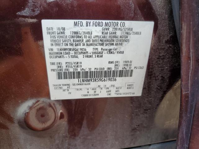 1LNHM93R59G619036 - 2009 LINCOLN MKS 勃艮第红 照片 12