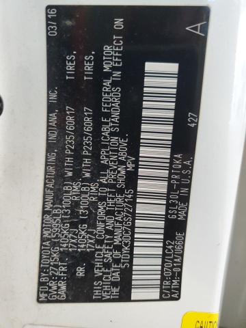 5TDYK3DC7GS727145 - 2016 TOYOTA SIENNA XLE 白色 照片 13