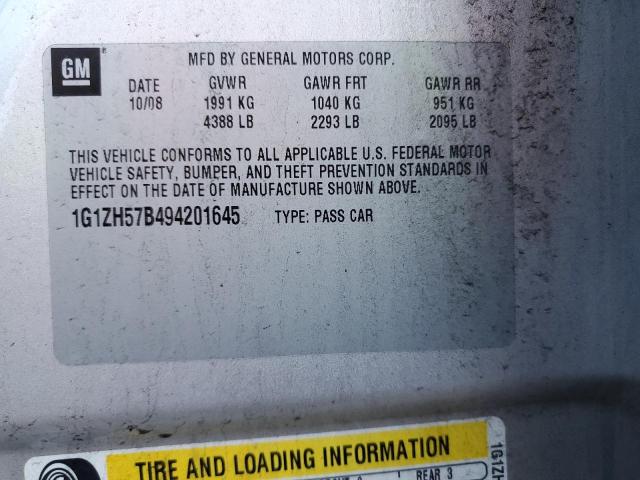 1G1ZH57B494201645 - 2009 CHEVROLET MALIBU 1LT SILVER photo 12