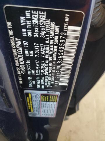 5XYZUDLB3HG435973 - 2017 HYUNDAI SANTA FE SPORT BLUE photo 12