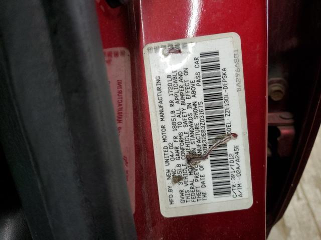 1NXBR32E83Z031675 - 2003 TOYOTA COROLLA CE BURGUNDY photo 12