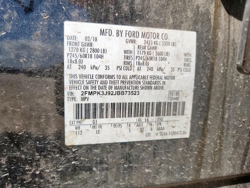 2FMPK3J92JBB73523 - 2018 FORD EDGE SEL BLACK photo 13