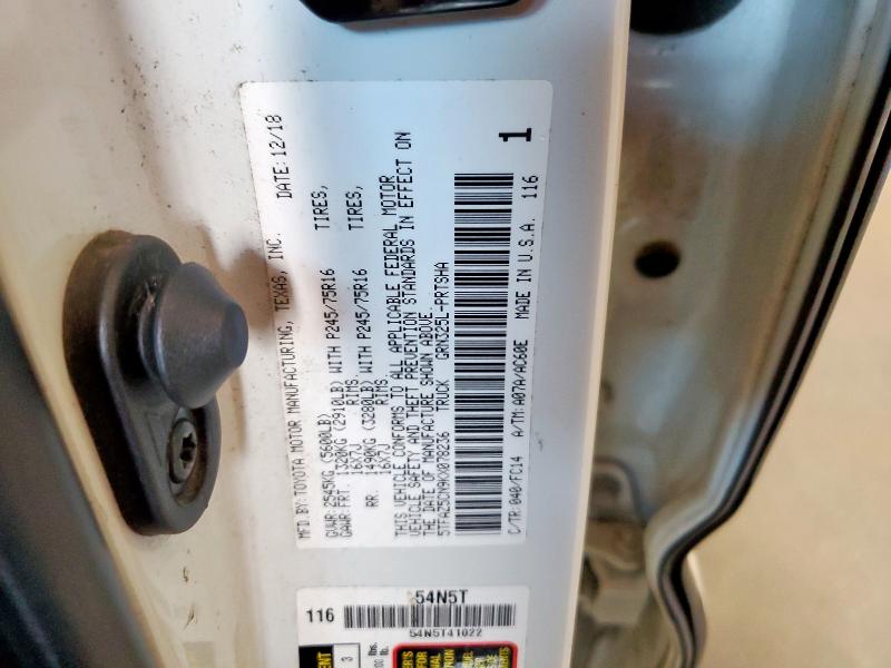 5TFAZ5CN9KX078236 - 2019 TOYOTA TACOMA DOUBLE CAB 白色 照片 12