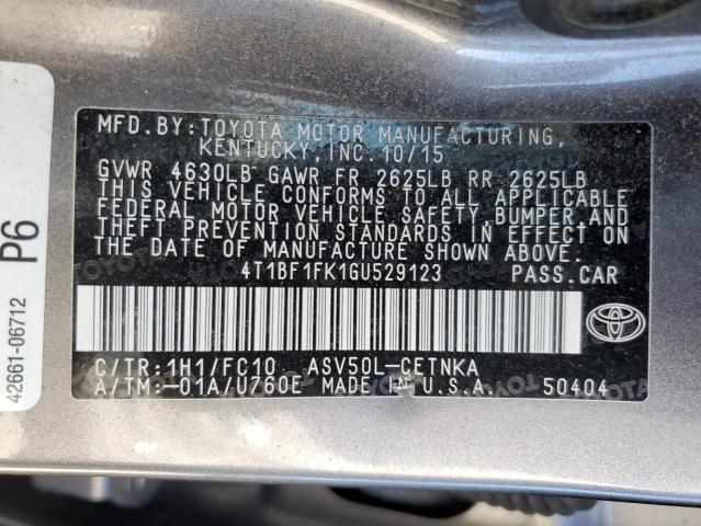 4T1BF1FK1GU529123 - 2016 TOYOTA CAMRY LE GRAY photo 12