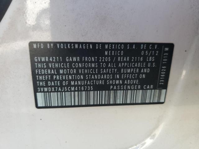3VWDX7AJ5CM416735 - 2012 VOLKSWAGEN JETTA SE WHITE photo 12