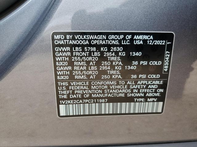 1V2KE2CA7PC211987 - 2023 VOLKSWAGEN ATLAS CROS SE GRAY photo 12