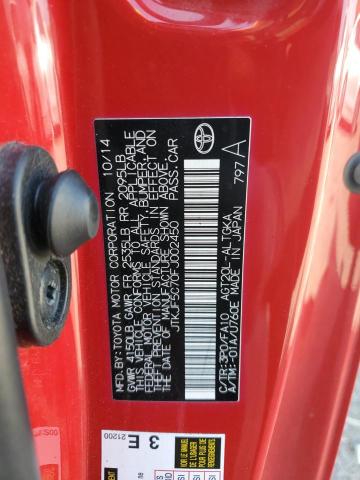 JTKJF5C70FJ002450 - 2015 TOYOTA SCION TC წითელი ფოტო 12