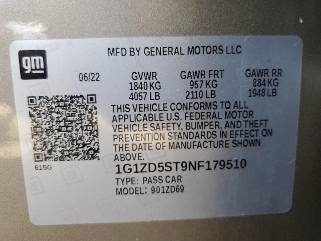 1G1ZD5ST9NF179510 - 2022 CHEVROLET MALIBU LT TAN photo 13