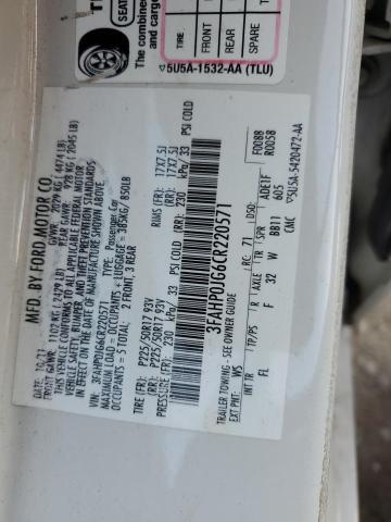 3FAHP0JG6CR220571 - 2012 FORD FUSION SEL WHITE photo 12