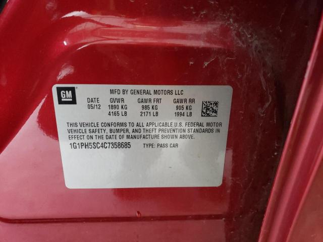 1G1PH5SC4C7358685 - 2012 CHEVROLET CRUZE LTZ RED photo 12