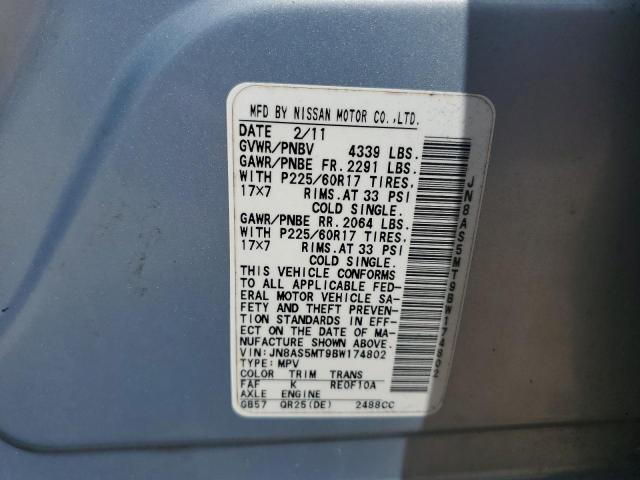 JN8AS5MT9BW174802 - 2011 NISSAN ROGUE S SILVER photo 13