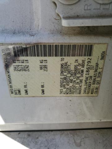 1N4AL2AP9AC186792 - 2010 NISSAN ALTIMA BASE 白色 照片 12