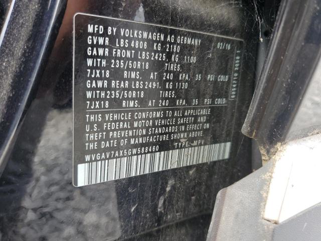 WVGAV7AX5GW588460 - 2016 VOLKSWAGEN TIGUAN S BLACK photo 13