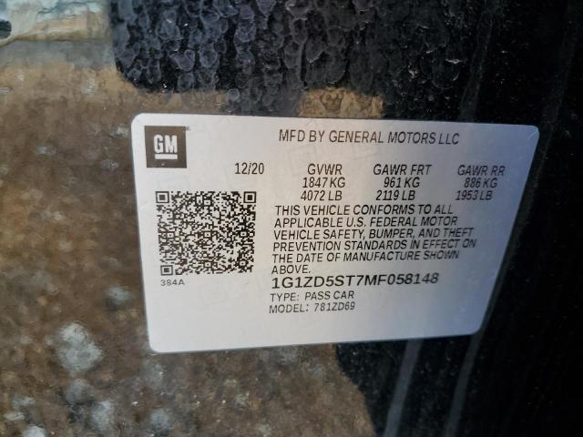 1G1ZD5ST7MF058148 - 2021 CHEVROLET MALIBU LT BLACK photo 13