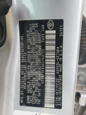 4T1BF1FK9CU143723 - 2012 TOYOTA CAMRY BASE SILVER photo 12