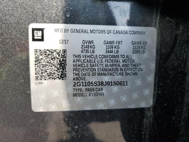 2G1105S38J9150611 - 2018 CHEVROLET IMPALA LT გრაფიტი ფოტო 12