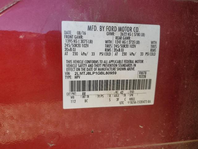 2LMTJ8LP1GBL80959 - 2016 LINCOLN MKX RESERVE Qırmızı foto 13