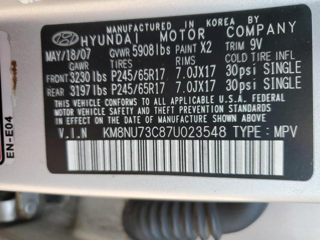 KM8NU73C87U023548 - 2007 HYUNDAI VERACRUZ GLS SILVER photo 12