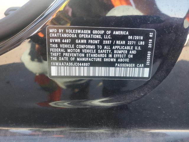 1VWAA7A35JC044897 - 2018 VOLKSWAGEN PASSAT S Czarny zdjęcie 12