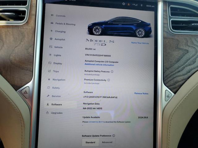 5YJSA1E22HF188555 - 2017 TESLA MODEL S 蓝色 照片 9