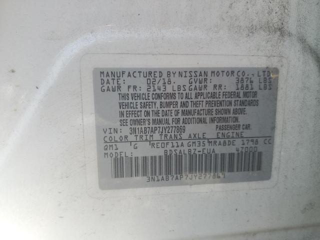 3N1AB7AP7JY277869 - 2018 NISSAN SENTRA S თეთრი ფოტო 12