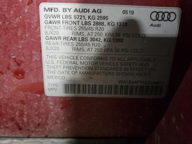 WA1B4AFY1K2114817 - 2019 AUDI SQ5 PREMIUM PLUS RED photo 12