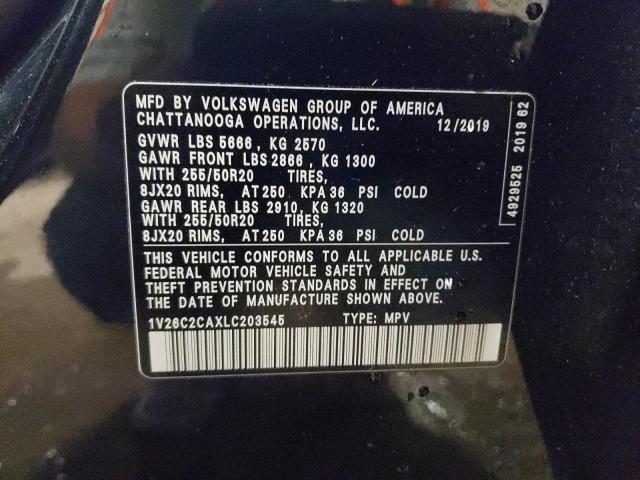 1V26C2CAXLC203545 - 2020 VOLKSWAGEN ATLAS CROS SE Черный фото 13
