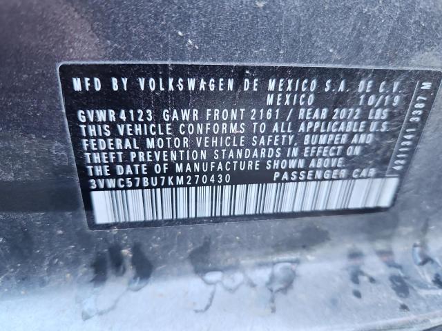 3VWC57BU7KM270430 - 2019 VOLKSWAGEN JETTA S GRAY photo 12