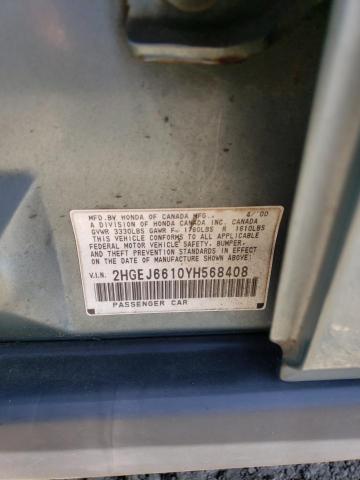 2HGEJ6610YH568408 - 2000 HONDA CIVIC BASE 蓝色 照片 13