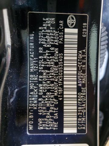 4T1BF1FK5CU535405 - 2012 TOYOTA CAMRY BASE 黑色 照片 12