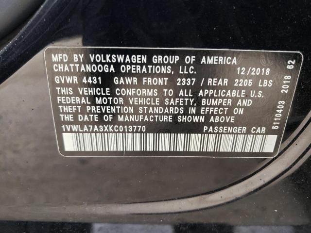 1VWLA7A3XKC013770 - 2019 VOLKSWAGEN PASSAT WOLFSBURG BLACK photo 13