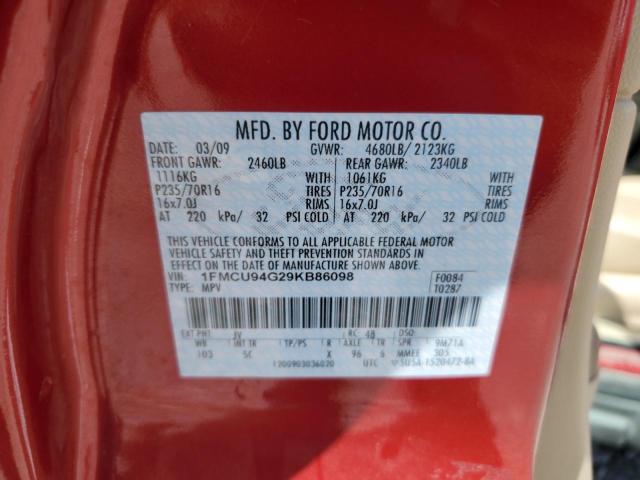 1FMCU94G29KB86098 - 2009 FORD ESCAPE LIMITED Қызыл фото 12