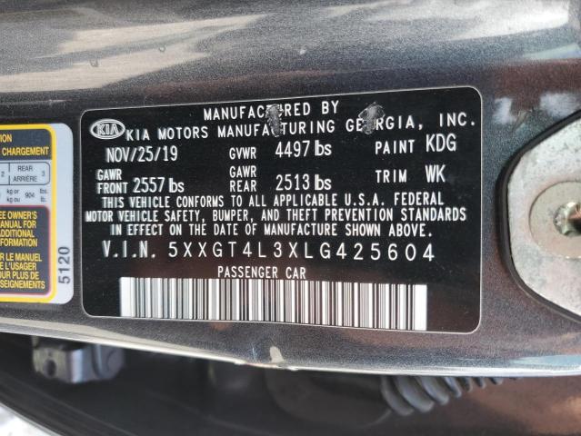 5XXGT4L3XLG425604 - 2020 KIA OPTIMA LX GRAY photo 12