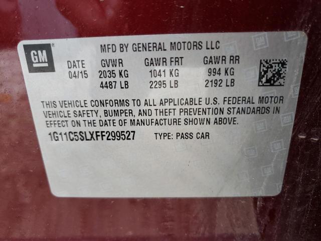 1G11C5SLXFF299527 - 2015 CHEVROLET MALIBU 1LT MAROON photo 12