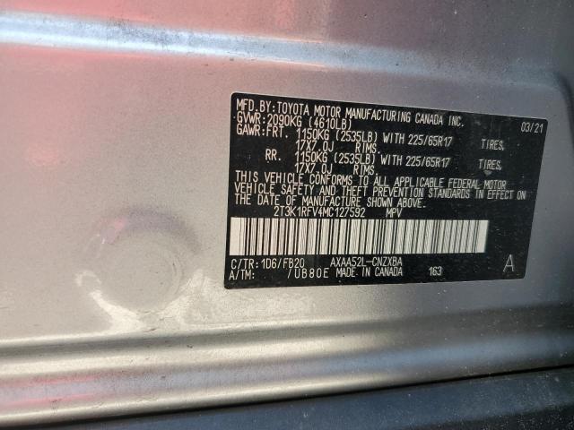 2T3K1RFV4MC127592 - 2021 TOYOTA RAV4 LE SILVER photo 13