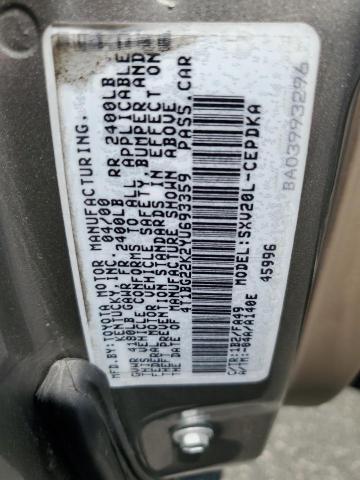 4T1BG22K2YU693359 - 2000 TOYOTA CAMRY CE BEIGE photo 12