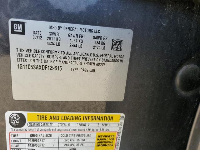 1G11C5SAXDF129616 - 2013 CHEVROLET MALIBU 1LT BLACK photo 12